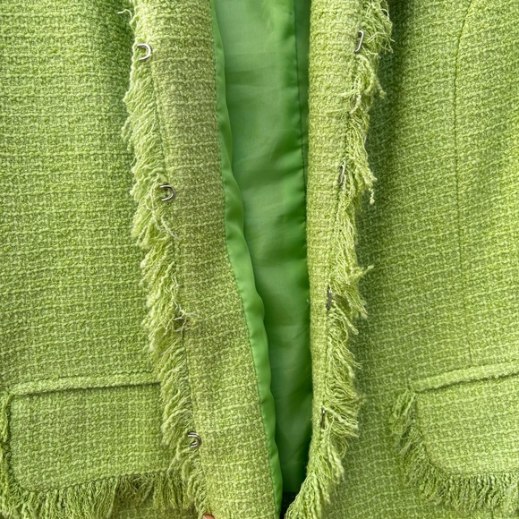 Sag Harbor Lined Blazer Jacket Bright Green Fringe Acrylic Women’s Size 12 - Picture 6 of 13